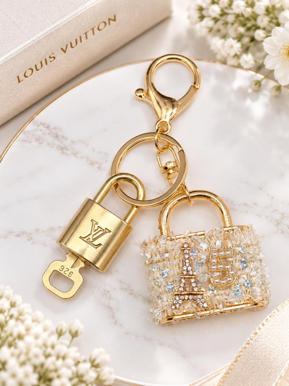 Louis Vuitton Authentic Gold Padlock 🔒 Key + Unbranded Tweed Bag Charm